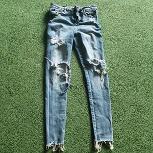 Destructed ae high rise jeans
